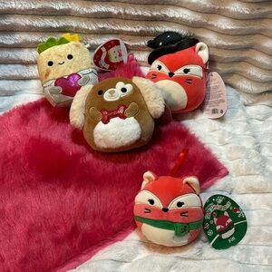 Bundle of 5” Squishmallows Delroy, Bernardo FIFI and FIFI ornament